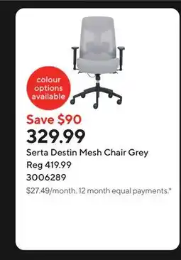Staples Serta Destin Mesh Chair Grey offer