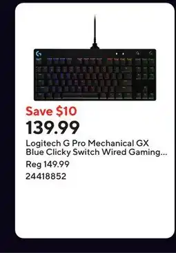 Staples Logitech G Pro Mechanical GX Blue Clicky Switch Wired Gaming Keyboard - Black offer