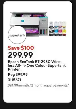 Staples Epson EcoTank ET-2980 Wireless All-in-One Colour Supertank Printer - White offer