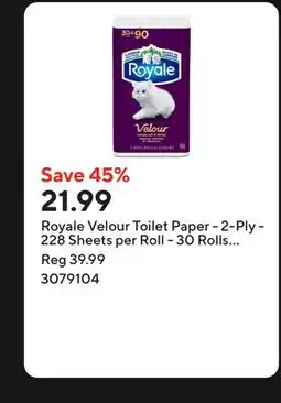 Staples Royale Velour Toilet Paper - 2-Ply - 228 Sheets per Roll - 30 Rolls per Pack offer