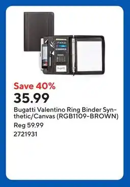 Staples Bugatti Valentino Ring Binder Synthetic/Canvas (RGB1109-BROWN) offer