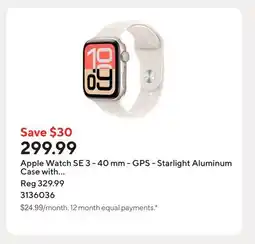 Staples Apple Watch SE 3 - 40 mm - GPS - Starlight Aluminum Case with Starlight Sport Band - S/M offer
