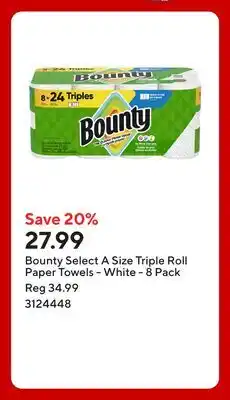 Staples Bounty Select A Size Triple Roll Paper Towels - White offer