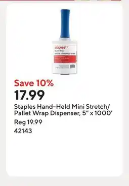 Staples Staples Hand-Held Mini Stretch/Pallet Wrap Dispenser, 5 x 1000' offer
