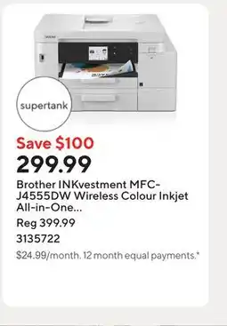 Staples Brother INKvestment MFC-J4555DW Wireless Colour Inkjet All-in-One Printer offer