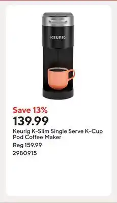 Staples Keurig K-Slim Single Serve K-Cup Pod Coffee Maker offer