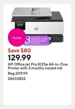 Staples HP OfficeJet Pro 8125e All-in-One Printer with 3 months instant ink offer