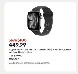 Staples Apple Watch Series 11 - 42 mm - GPS - Jet Black Aluminium Case with Black Sport Band - S/M offer