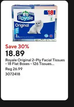 Staples Royale Original 2-Ply Facial Tissues - 18 Flat Boxes - 126 Tissues per Box offer