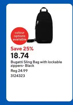 Staples Bugatti Sling Bag with lockable zippers- Black offer