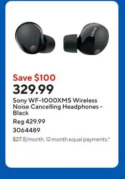 Staples Sony WF-1000XM5 Wireless Noise Cancelling Headphones - Black offer