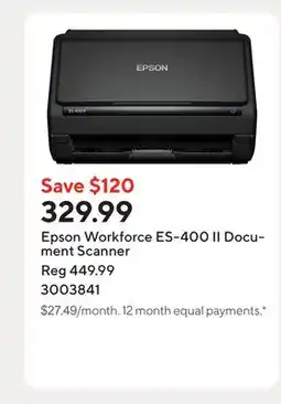 Staples Epson Workforce ES-400 II Document Scanner offer