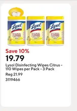 Staples Lysol Disinfecting Wipes Citrus - 110 Wipes per Pack offer