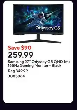 Staples Samsung 27 Odyssey G5 QHD 1ms 165Hz Gaming Monitor - Black offer