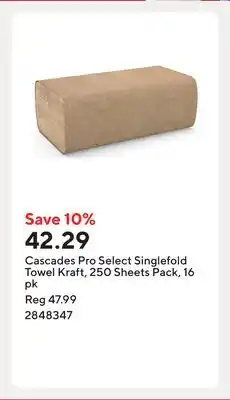 Staples Cascades Pro Select Singlefold Towel Kraft, 250 Sheets Pack offer