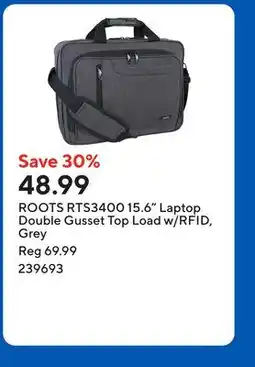 Staples ROOTS RTS3400 15.6 Laptop Double Gusset Top Load w/RFID, Grey offer
