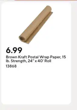 Staples Brown Kraft Postal Wrap Paper, 15 lb. Strength, 24 x 40' Roll offer