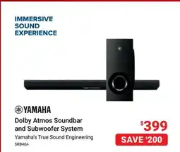 Visions Electronics YAMAHA Dolby Atmos Soundbar and Subwoofer System offer