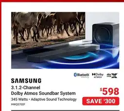Visions Electronics SAMSUNG 3.1. 2-Channel Dolby Atmos Soundbar System offer