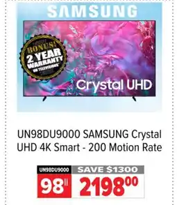 2001 Audio Video UN98DU9000 SAMSUNG Crystal UHD 4K Smart - 200 Motion Rate offer