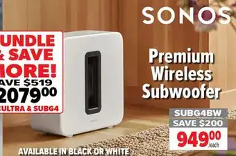 2001 Audio Video SUBG4BW SONOS Premium Wireless Subwoofer offer