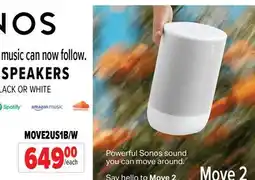 2001 Audio Video MOVE2US1B/W SONOS PORTABLE SPEAKERS offer