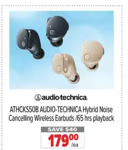 2001 Audio Video ATHCKS50B AUDIO-TECHNICA Hybrid Noise Cancelling Wireless Earbuds /65 hrs playback offer