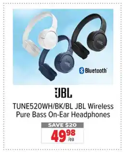 2001 Audio Video TUNE520WH/BK/BL JBL Wireless Pure Bass On-Ear Headphones offer