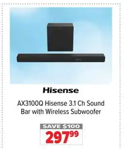 2001 Audio Video AX3100Q Hisense 3.1 Ch Sound Bar with Wireless Subwoofer offer
