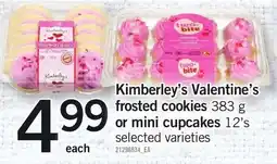 Loblaws Kimberley's Valentine's frosted cookies or mini cupcakes offer