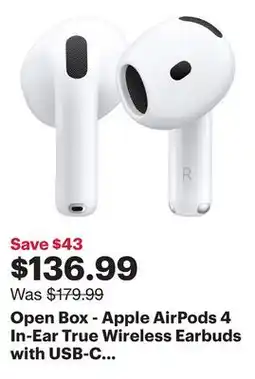 Best Buy Open Box - Apple AirPods 4 In-Ear True Wireless Earbuds with USB-C Charging Case offer