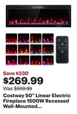 Best Buy Costway 50 Linear Electric Fireplace 1500W Recessed Wall-Mounted with Multi-Color Flame offer