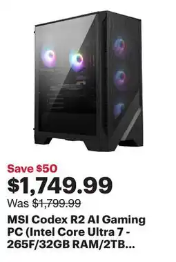 Best Buy MSI Codex R2 AI Gaming PC (Intel Core Ultra 7 - 265F/32GB RAM/2TB SSD/GeForce RTX 5060/Windows 11) offer
