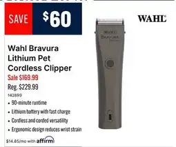Ren’s Pets Depot Wahl Bravura Lithium Pet Cordless Clipper offer
