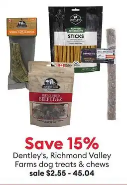 Petsmart Save 15% Dentley's, Richmond Valley Farms dog treats & chews offer