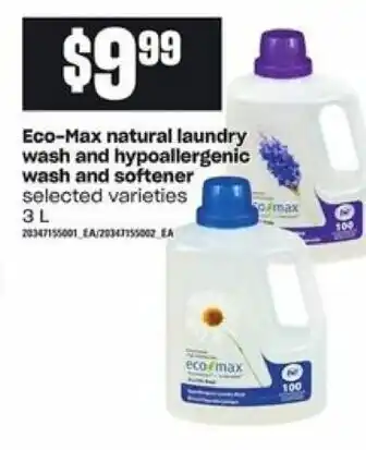 Zehrs Markets Eco-Max natural laundry wash and hypoallergenic wash and softener offer
