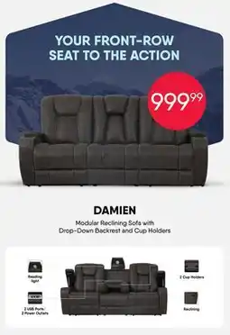 Meubles RD DAMIEN Modular Reclining Sofa with Drop-Down Backrest and Cup Holders offer