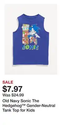 Old Navy Old Navy Sonic The Hedgehog Gender-Neutral Tank Top for Kids offer
