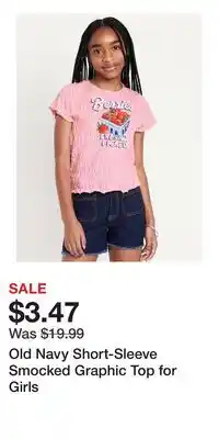Old Navy Old Navy Short-Sleeve Smocked Graphic Top for Girls offer