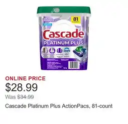 Costco Cascade Platinum Plus ActionPacs, 81-count offer