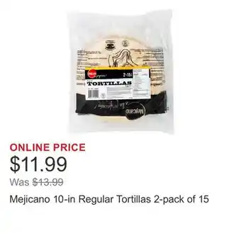 Costco Mejicano 10-in Regular Tortillas 2-pack of 15 offer