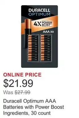 Costco Duracell Optimum AAA Batteries with Power Boost Ingredients, 30 count offer