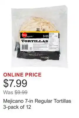 Costco Mejicano 7-in Regular Tortillas 3-pack of 12 offer