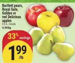 Marché Adonis Bartlett pears, Royal Gala, Golden or red Delicious apples offer