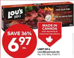 Giant Tiger Lou's BBQ pork back ribs offer