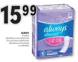 Familiprix ALWAYS, Discreet, Selected incontinence pads or underwear offer