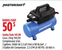 Canadian Tire Mastercraft 3-Gallon Air Compressor. 2.2 CFM @ 90 PSI offer