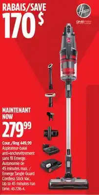 Canadian Tire Hoover Emerge Tangle Guard Cordless Stick Vac. Up to 45 minutes run time offer