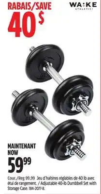 Canadian Tire Adjustable 40-lb Dumbbell Set with Storage Case offer
