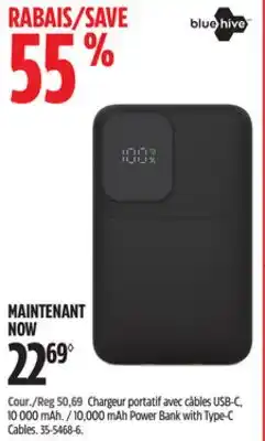 Canadian Tire 10,000 mAh Power Bank with Type-C Cables offer